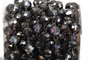 13 feet (4.33 yards) Smoky Grey AB Crystal Rondelle Rosary Chain, gunmetal, 10mm faceted rondelle glass beads, fch0561b