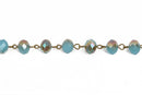 1 yard Turquoise Blue AB Crystal Rondelle Rosary Chain, bronze, 10mm faceted rondelle glass beads, fch0564a
