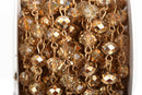 1 yard LIGHT TOPAZ GOLD Half Plated Crystal Rondelle Rosary Chain, bright gold wire, 8mm faceted rondelle glass beads, fch0568a
