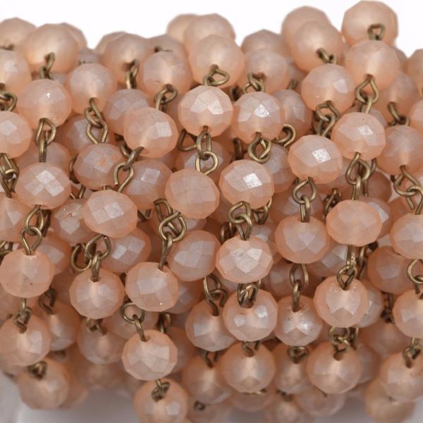 13 feet FROSTED CARAMEL PEACH Crystal Rondelle Rosary Chain, bronze, 8mm faceted rondelle glass beads, fch0569b