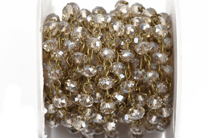 13 feet (4.33 yards) GOLDEN SHADOW Crystal Rondelle Rosary Chain, bronze, 6mm faceted rondelle glass beads, fch0570b