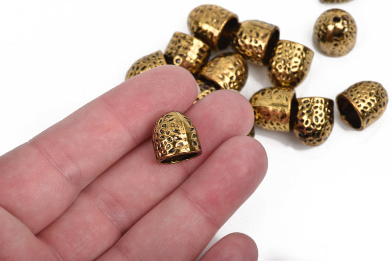 Antique Gold Tone Hammered Textured End Caps for Kumihimo Jewelry, L
