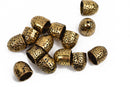 5 Antique Gold Tone Hammered Textured End Caps for Kumihimo Jewelry, Leather Cord End Connectors, Bails, Bead Caps, Fits 10mm cord, fin0663