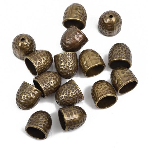 5 Bronze Hammered Textured Tassel End Caps for Kumihimo Jewelry, Leather Cord End Connectors, Bails, Bead Caps, Fits 10mm cord, fin0667