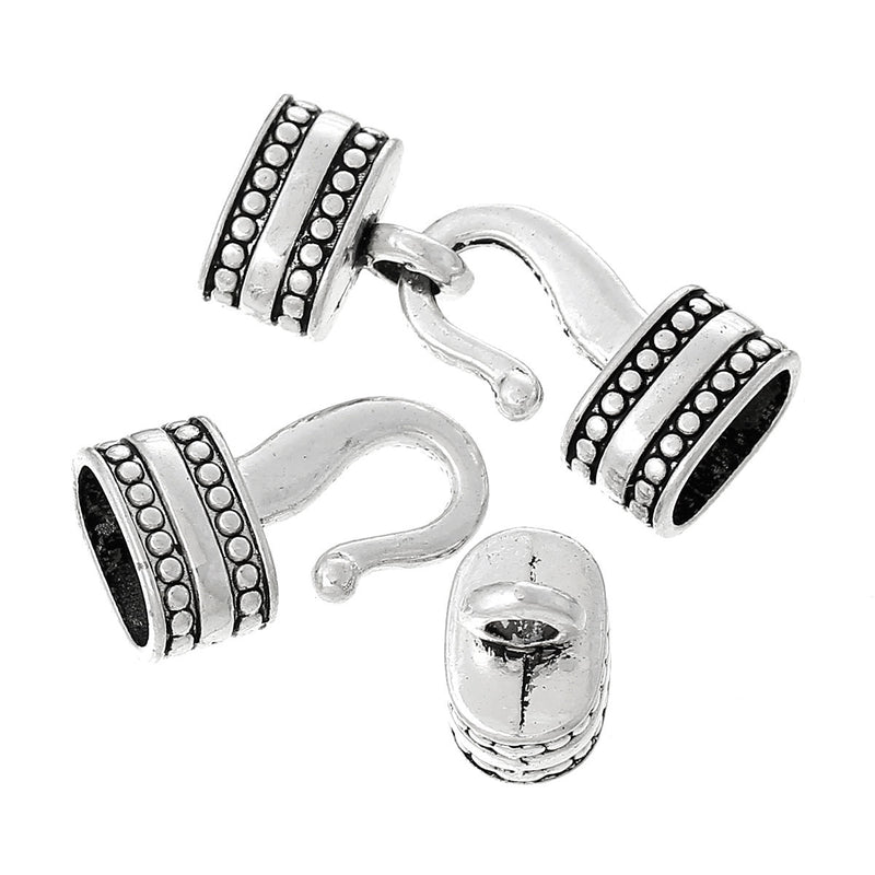 10 Sets Silver End Cap Hook and Eye Clasps for up to 10mm x 6mm Leather Cord, Kumihimo End Connectors, fcl0227