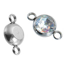 2 Stainless Steel Rhinestone Connector Link Charms, CLEAR AB Crystal in Center, 17x10mm, chs2682