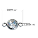 2 Stainless Steel Rhinestone Connector Link Charms, CLEAR AB Crystal in Center, 17x10mm, chs2682