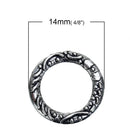 50 Silver Plated Metal Textured CIRCLE RING Connectors, Decorative Design, 14mm, chs2683