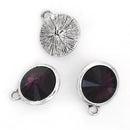 2 Purple Amethyst Rivoli Charms, Crystal Glass in Silver Bezel, 21x17mm, chs2690