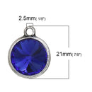 2 Dark Sapphire Cobalt Blue Rivoli Charms, Crystal Glass in Silver Bezel, 21x17mm, chs2696