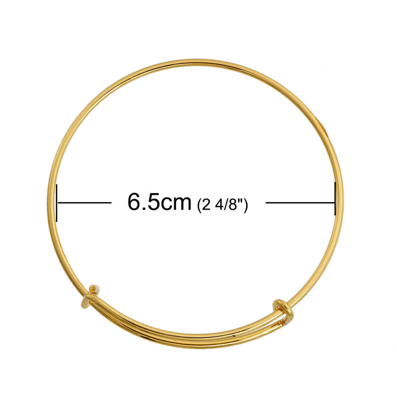 10 Gold Plated Bangle Charm Bracelet, adjustable size expands to fit, fits medium to large wrist, 8-1/2" thick 14 gauge, fin0610