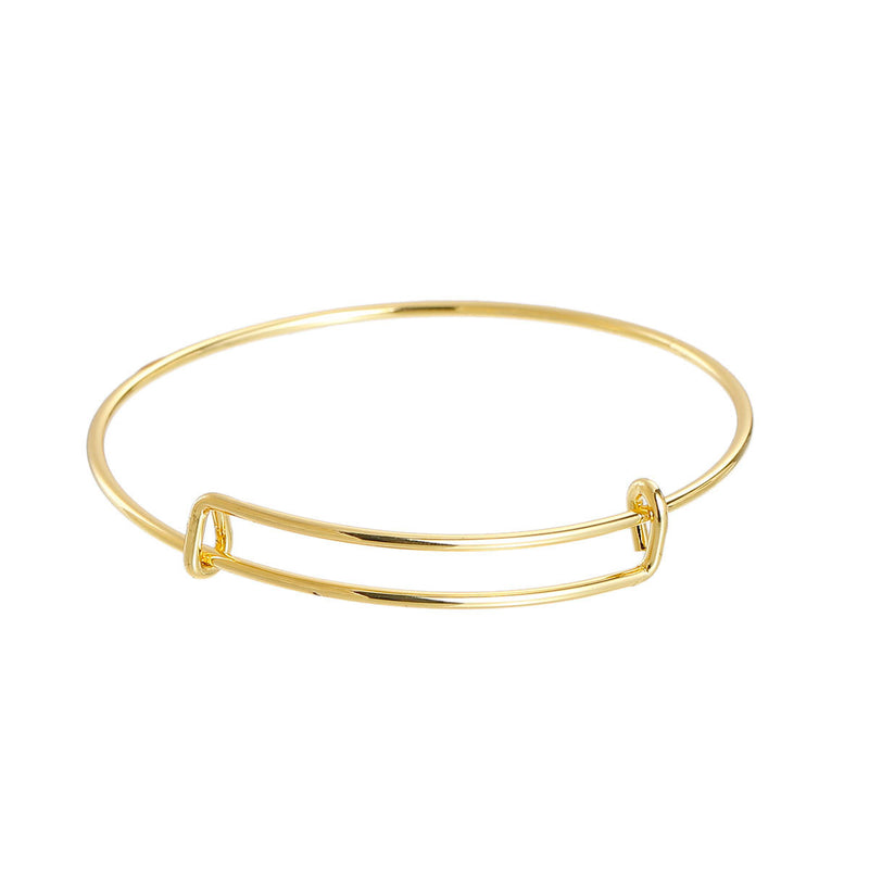 10 Gold Plated Bangle Charm Bracelet, adjustable size expands to fit, fits medium to large wrist, 8-1/2" thick 14 gauge, fin0610