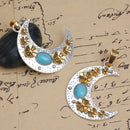 CRESCENT MOON Pendant, Silver with gold flowers and turquoise blue cabochon, textured metal, 2-3/4" chs2702