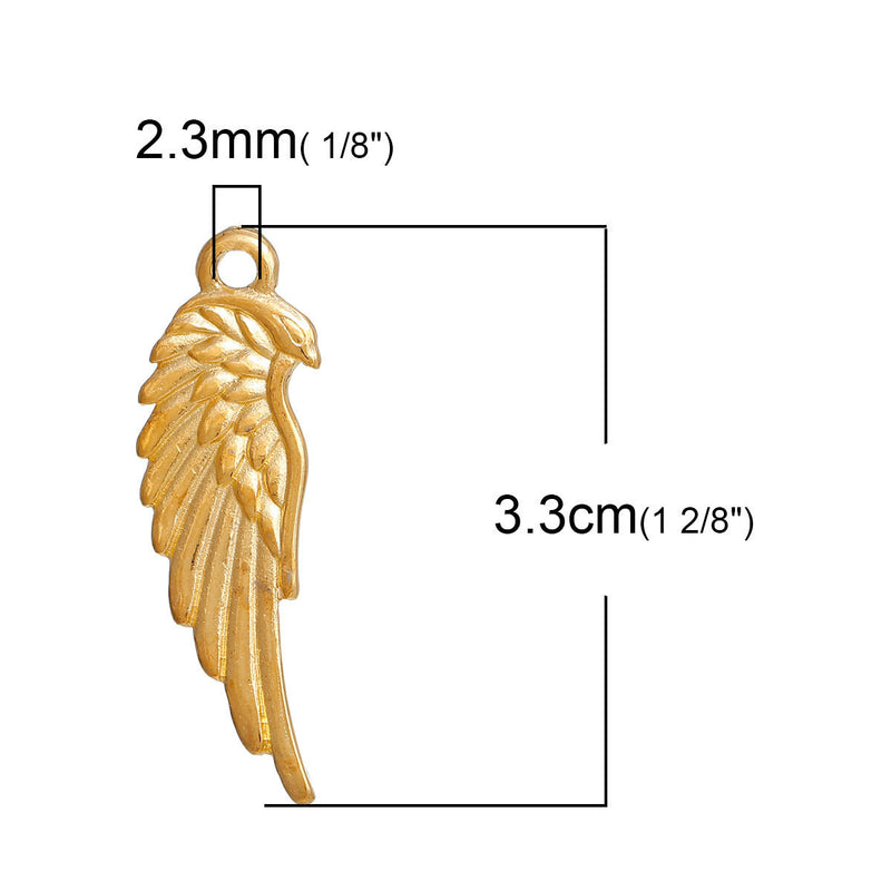 10 Gold Plated Metal ANGEL or BIRD Wing charm pendants, 33x11mm chg0514