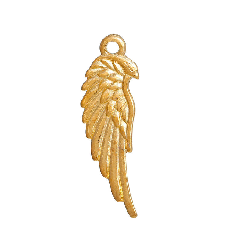 10 Gold Plated Metal ANGEL or BIRD Wing charm pendants, 33x11mm chg0514