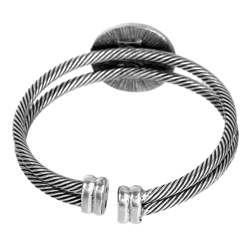 2 Antiqued Silver Bangle Cuff Bracelet Blanks, fits 11mm round cabochon, rhinestones surround bezel, fin0613