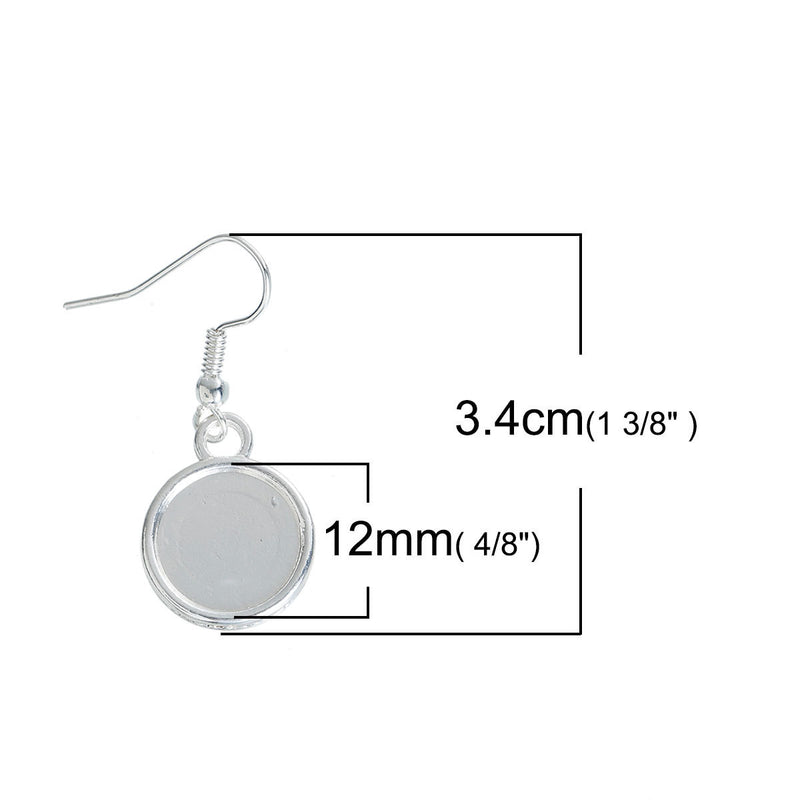 20 (10 pairs) silver plated cabochon bezel setting earrings, French hook wire components, fits 12mm round inside bezel tray, fin0616