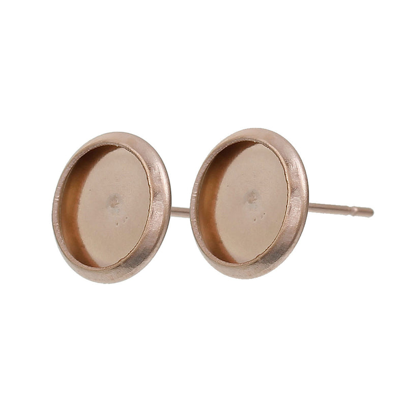 2 (1 pair) ROSE GOLD stainless steel cabochon bezel setting POST back earring components, fits 10mm round inside tray fin0619