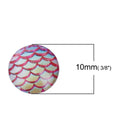 10 MERMAID Fish Scales Glass Dome Cabochons, Pink and Yellow, Round Glass Dome Seals Cabochons, 10mm  (about 3/8" diameter)  cab0515