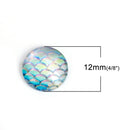 10 MERMAID Fish Scales Glass Dome Cabochons, Iridescent White, Round Glass Dome Seals Cabochons, 12mm  (about 1/2" diameter)  cab0517