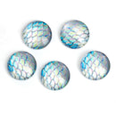 10 MERMAID Fish Scales Glass Dome Cabochons, Iridescent White, Round Glass Dome Seals Cabochons, 12mm  (about 1/2" diameter)  cab0517