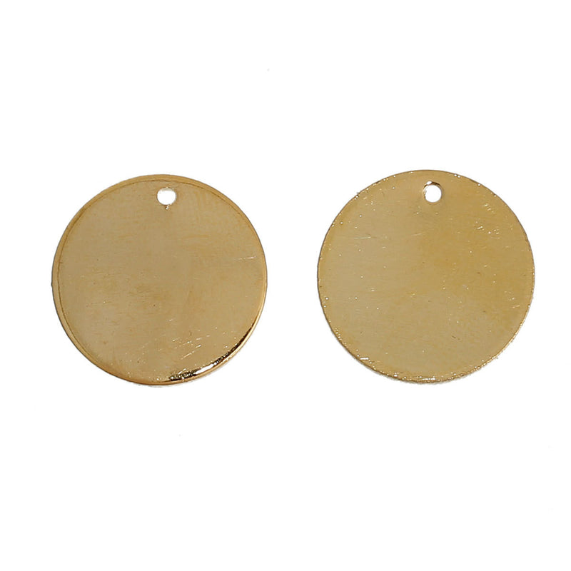 10 GOLD Plated Metal Stamping Blank Charm Pendant, round circle disc, 10mm wide (3/8") 17 gauge, msb0364