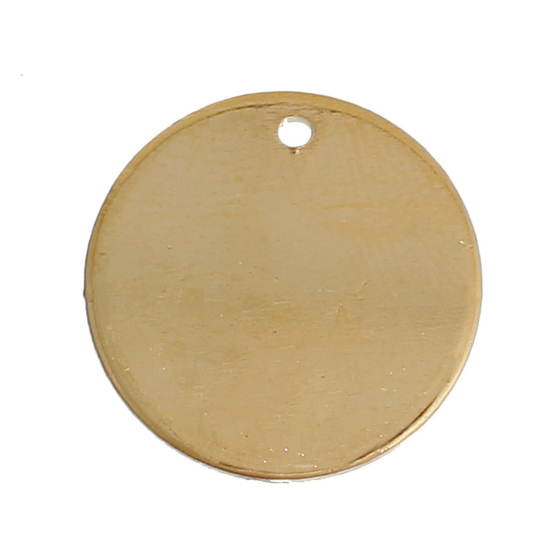 10 GOLD Plated Metal Stamping Blank Charm Pendant, round circle disc, 10mm wide (3/8") 17 gauge, msb0364