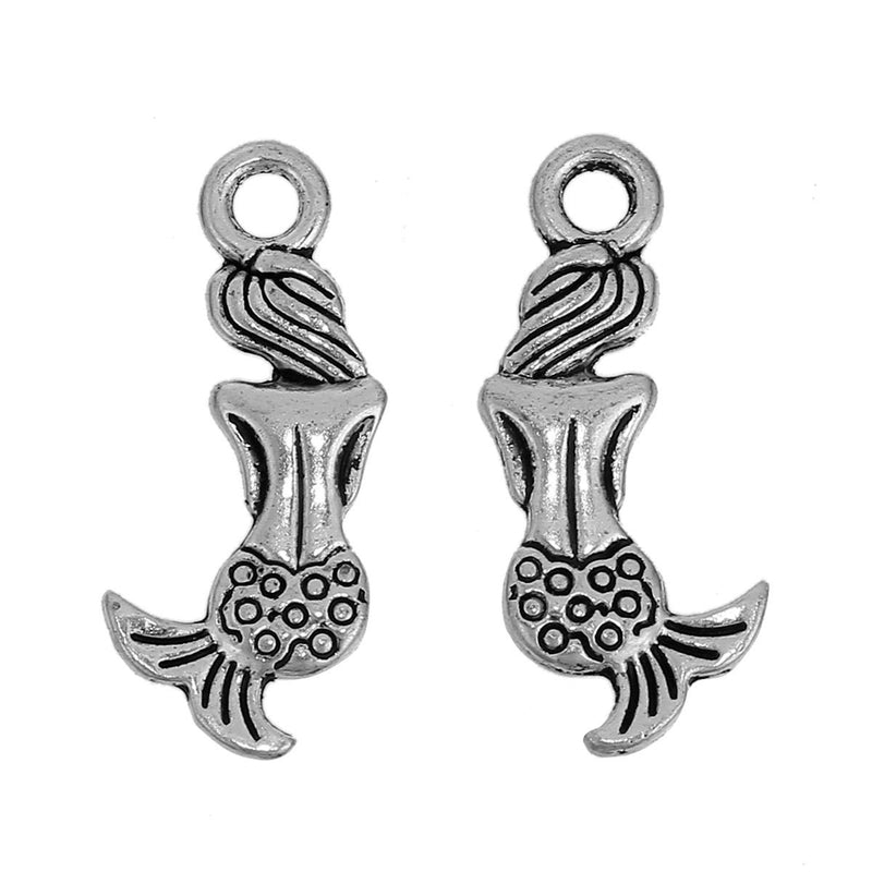 10 Silver MERMAID Charm Pendants, double sided mermaid design, chs2707