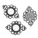 5 Silver Filigree CABOCHON SETTING Bezel Frame Charm Pendants, Connector Links, 52x36mm, (fits 18mm cabs), chs2711
