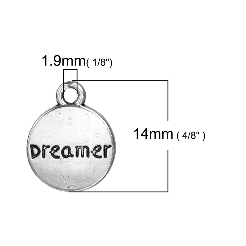 10 Round Circle DREAMER Pewter Charm Pendants, 14x11mm, chs2712