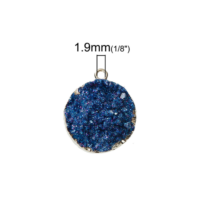 2 Gold Plated Faux Druzy Charm Pendants, BLUE SPARKLE Resin Druzy, 22x18mm, chg0518