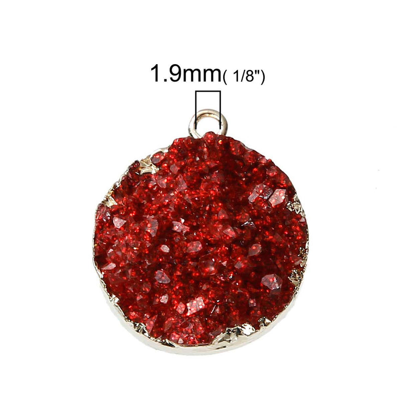 2 Gold Plated Faux Druzy Charm Pendants, RED SPARKLE Resin Druzy, 22x18mm, chg0519