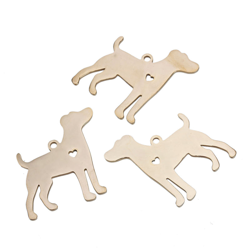 2 GOLD Stainless Steel JACK RUSSELL Terrier Charm Pendants, Dog Shape Charms, Design Metal Stamping Blanks 31x30mm, 15 gauge, Chg0521