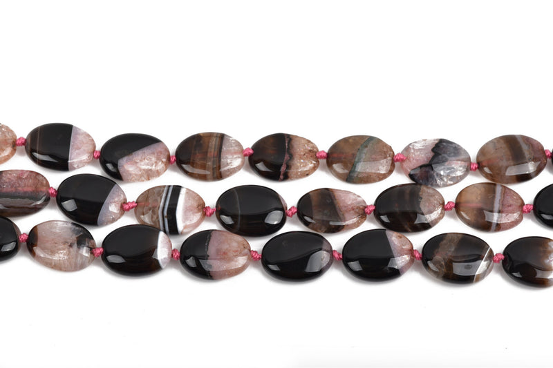 18x13mm PINK and BLACK AGATE Oval Beads, gemstones, full strand, 20 beads, gag0161