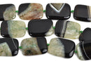 40x30mm GREEN and BLACK AGATE Rectangle Gemstone Beads, Geode Gemstone Beads, 9 beads, gag0296