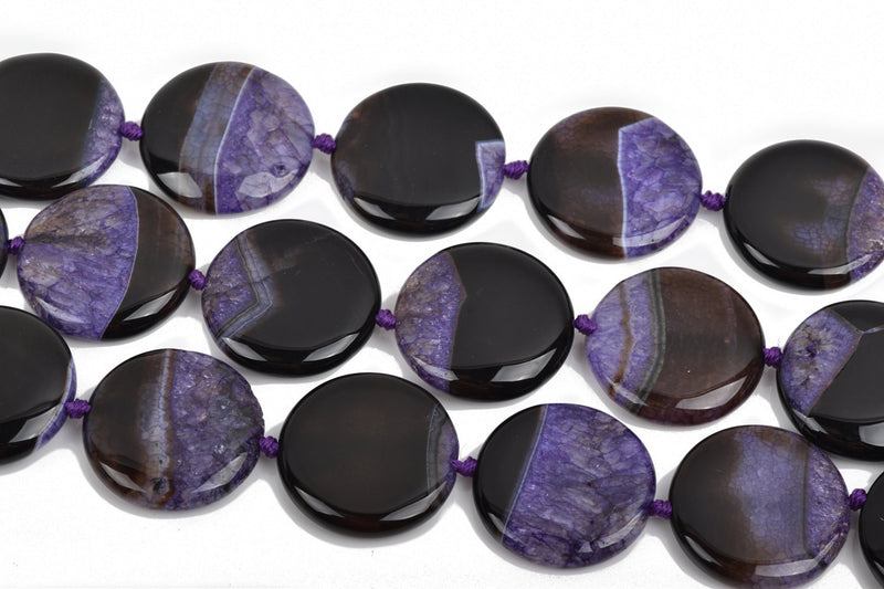 30mm PURPLE and BLACK AGATE Round Coin Gemstone Beads, Geode Gemstone Beads, 12 beads, gag0299