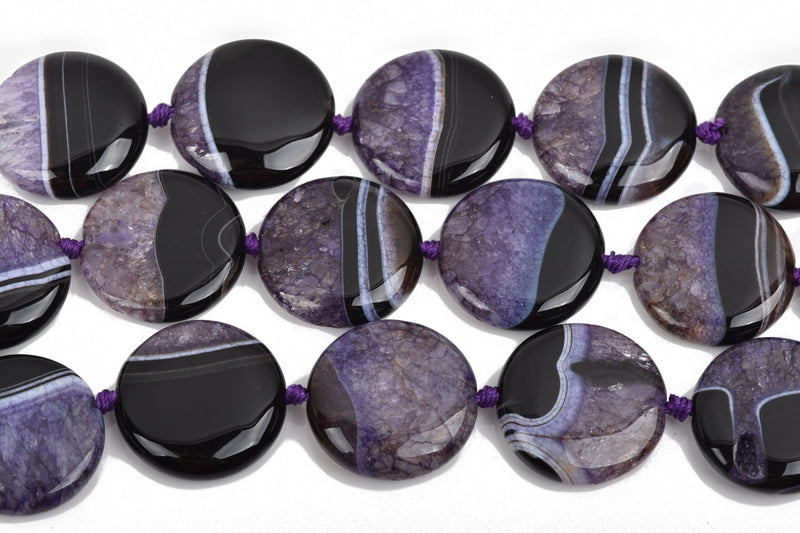 30mm PURPLE and BLACK AGATE Round Coin Gemstone Beads, Geode Gemstone Beads, 12 beads, gag0299