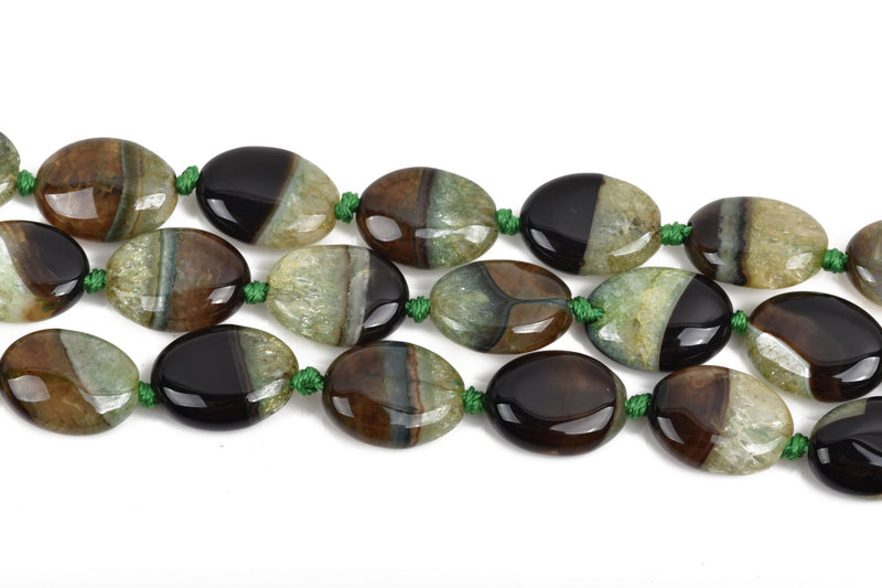34x25mm GREEN and BLACK AGATE Oval Gemstone Beads, Geode Gemstone Beads, 11 beads, gag0300