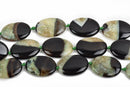 34x25mm GREEN and BLACK AGATE Oval Gemstone Beads, Geode Gemstone Beads, 11 beads, gag0300