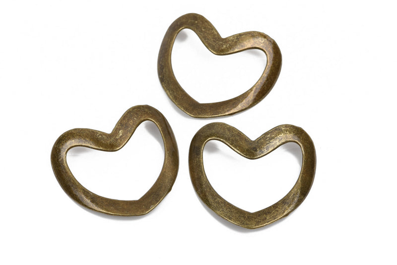 2 Large Bronze Sideways HEART Connector Links, 50x44mm, (2" wide) chb0501