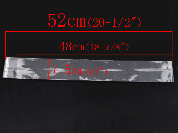 50 Resealable Self-Sealing Bags, usable space 48x7.5cm, (18-3/4" x 3") bulk package cello bags - bag0045