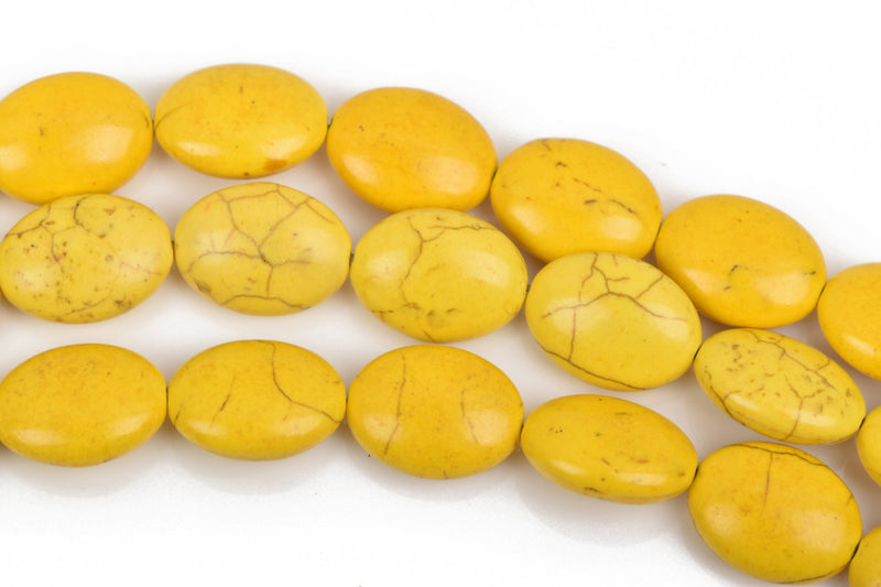 14x10mm YELLOW Howlite Oval Beads, Puffy Oval Beads, full strand, 29 beads, how0624