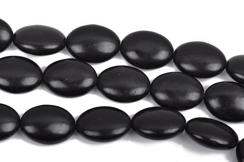 20x15mm BLACK Howlite Oval Beads, Puffy Oval Beads, full strand, 20 beads, how0632