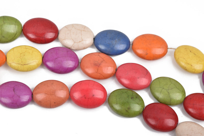 20x15mm MIXED COLORS Howlite Oval Beads, Puffy Oval Beads, full strand, 20 beads, how0636
