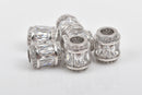 11x9mm Barrel Beads, Micro pave' hand-set crystals with Cubic Zirconia Stones, Large Hole, BRIGHT SILVER, chs2830