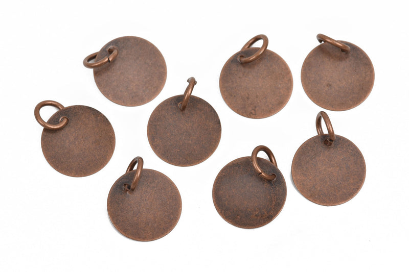 15 Distressed Copper Circle Disc Charm, metal stamping blanks, with 6mm Jump Ring, 12mm (1/2") 24 gauge, msb0408