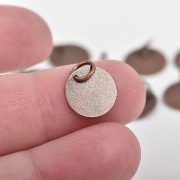 15 Distressed Copper Circle Disc Charm, metal stamping blanks, with 6mm Jump Ring, 12mm (1/2") 24 gauge, msb0408