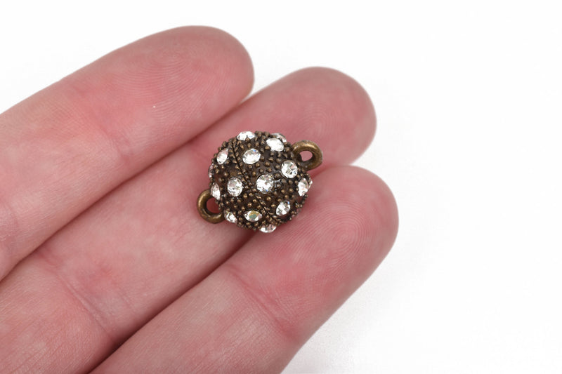 16mm Bronze Magnetic Rhinestone Ball Clasp with Pave' RHINESTONES, 2 sets, fcl0229