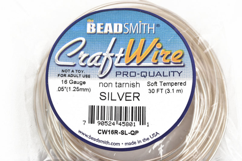 16 gauge SILVER CRAFT WIRE, Tarnish Resistant Craft Wire, wire wrapping, copper wire with silver plating, 10 yards (30 feet) spool wir0062
