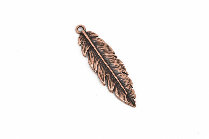 10 Copper FEATHER Charms, Copper oxidized metal charms, Copper feather pendants, 41x12mm, 1-5/8" long chc0077